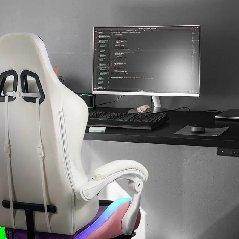 SCAUN GAMING DE BIROU PENTRU FETE CU LUMINI RGB SI SUPORT PICIOARE OFF 298 - EScaune