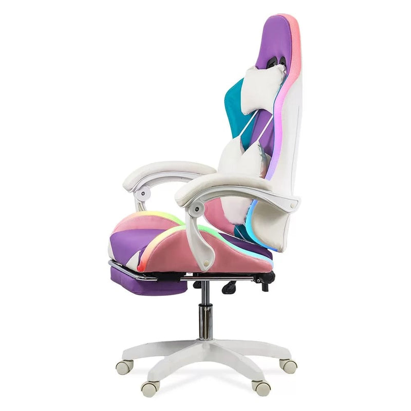 SCAUN GAMING DE BIROU PENTRU FETE CU LUMINI RGB SI SUPORT PICIOARE OFF 298 - EScaune