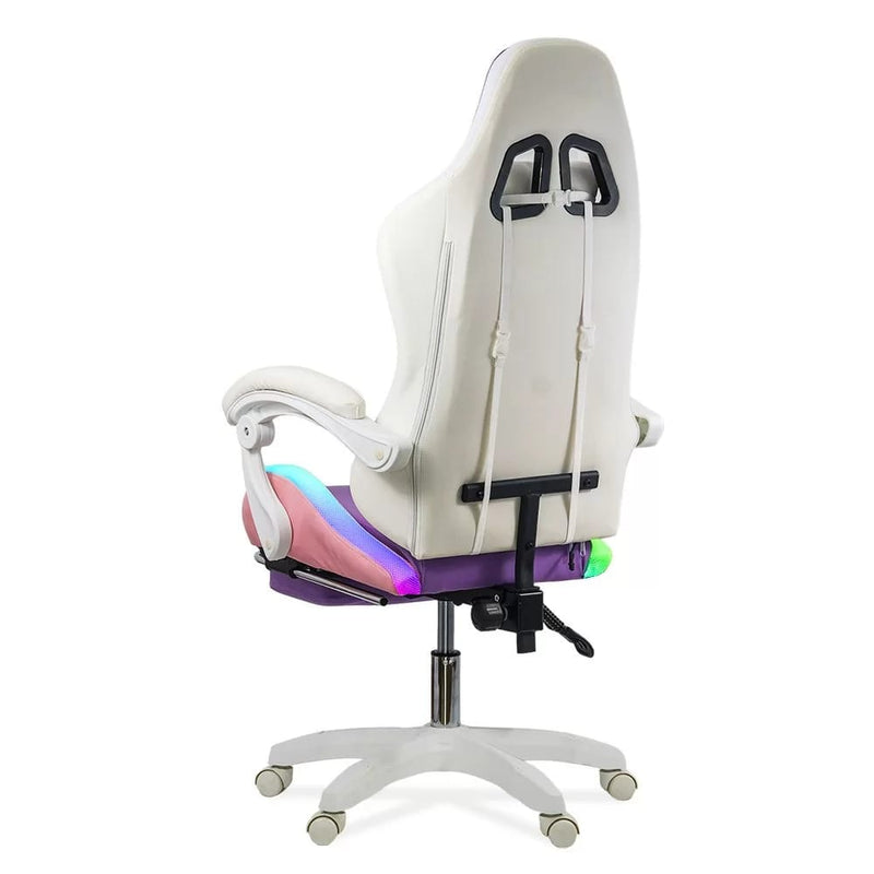 SCAUN GAMING DE BIROU PENTRU FETE CU LUMINI RGB SI SUPORT PICIOARE OFF 298 - EScaune