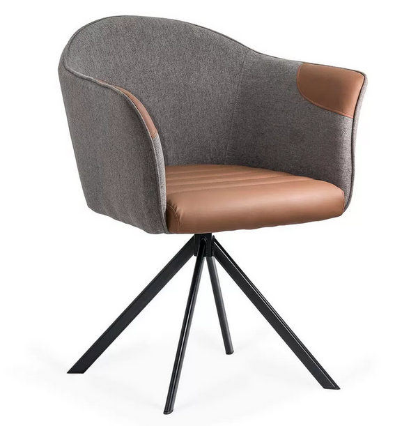 Scaun modern rotativ 360 piele/textil maro/gri BUC 0222 - EScaune