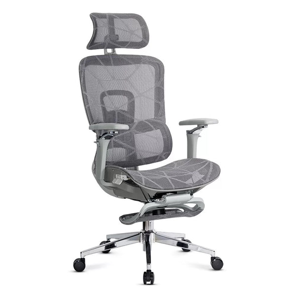 Scaun birou ergonomic gri din mesh cu tetiera reglabila, brate 4D si sezut culisant SYYT 9520