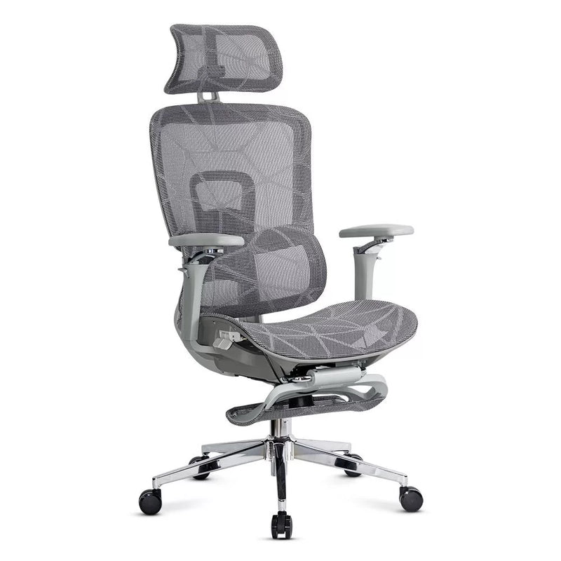 Scaun birou ergonomic gri din mesh cu tetiera reglabila, brate 4D si sezut culisant SYYT 9520
