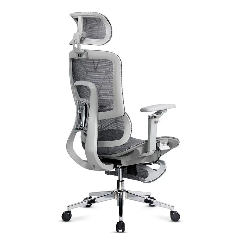 Scaun birou ergonomic gri din mesh cu tetiera reglabila, brate 4D si sezut culisant SYYT 9520
