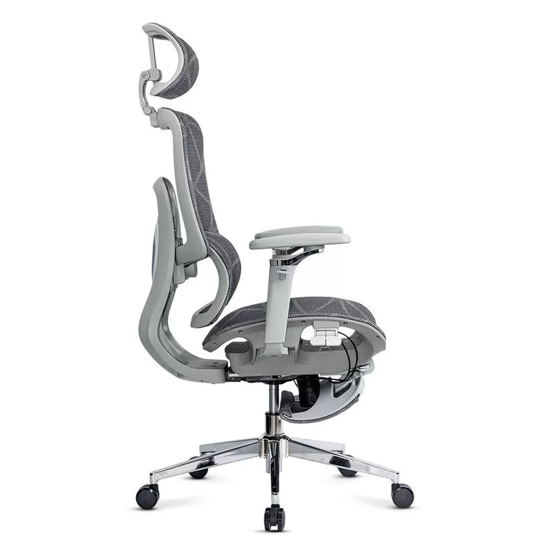 Scaun birou ergonomic gri din mesh cu tetiera reglabila, brate 4D si sezut culisant SYYT 9520