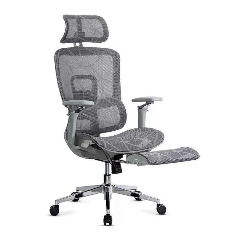 Scaun birou ergonomic gri din mesh cu tetiera reglabila, brate 4D si sezut culisant SYYT 9520