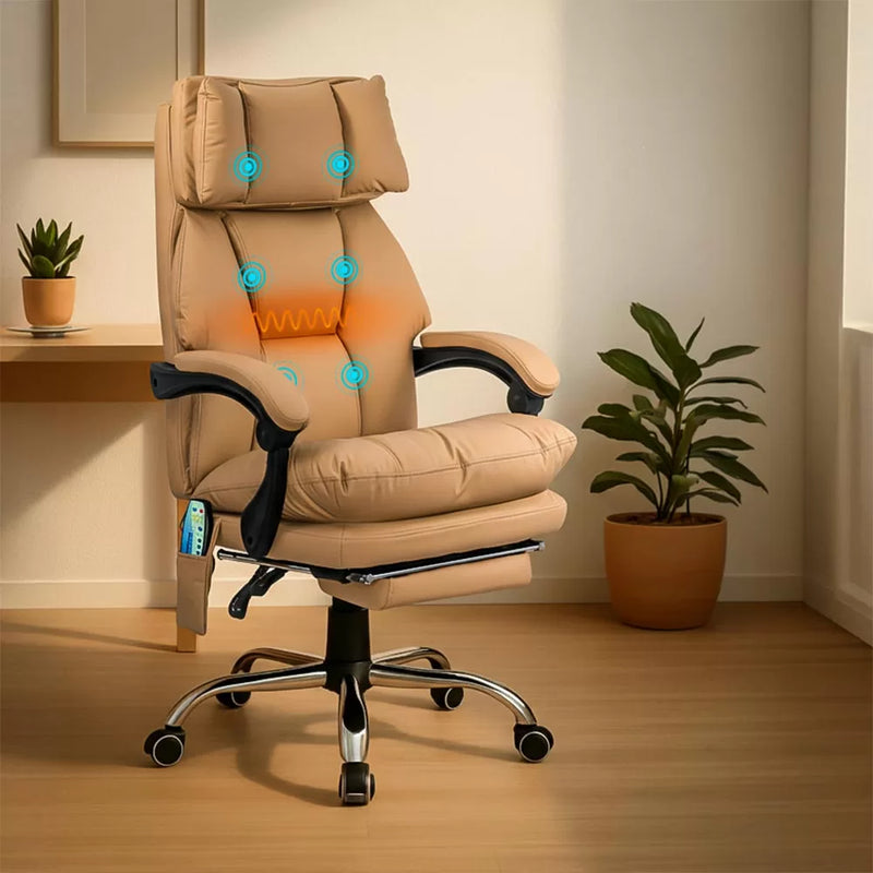 Scaun de birou cu masaj din piele ecologica si cu incalzire OFF 414 bej