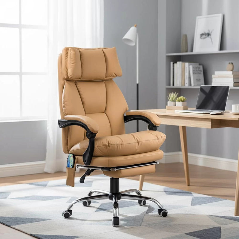 Scaun de birou cu masaj din piele ecologica si cu incalzire OFF 414 bej