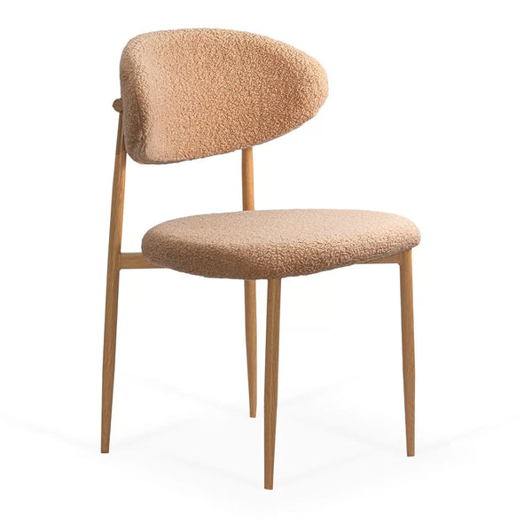 Scaun dining BUC 283 din material boucle cu cadru metalic cu aspect lemnos