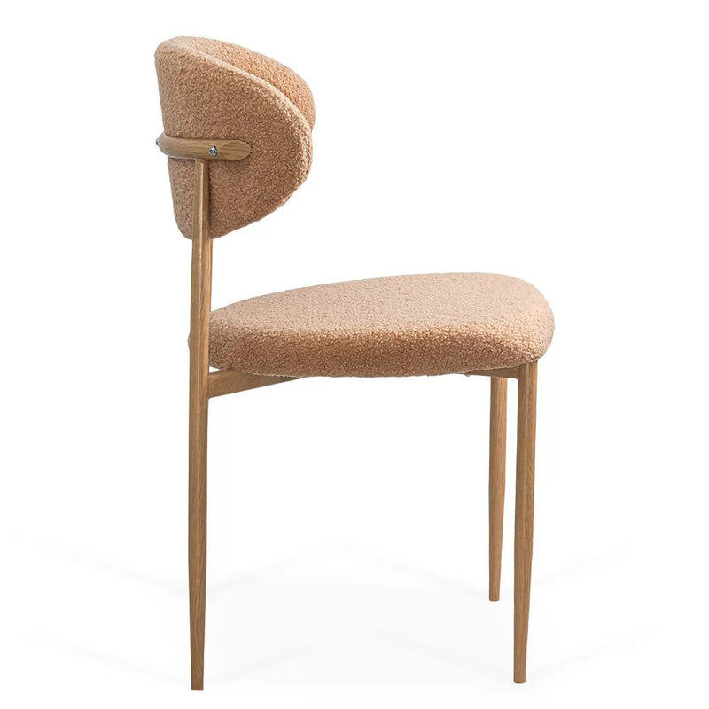 Scaun dining BUC 283 din material boucle cu cadru metalic cu aspect lemnos