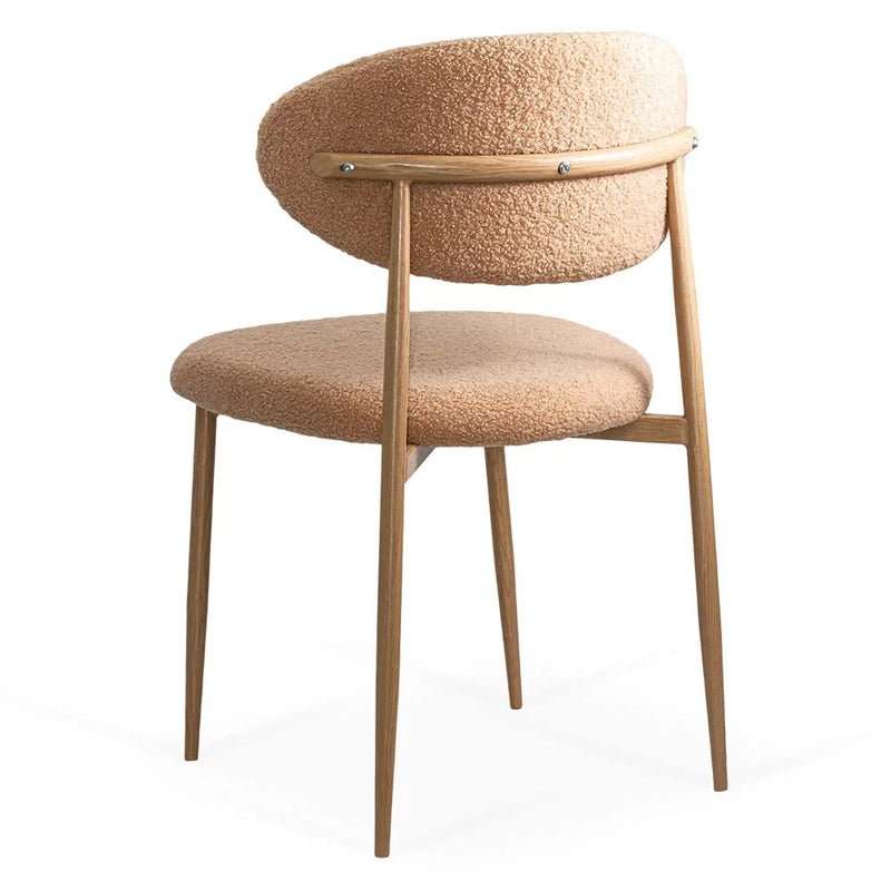Scaun dining BUC 283 din material boucle cu cadru metalic cu aspect lemnos