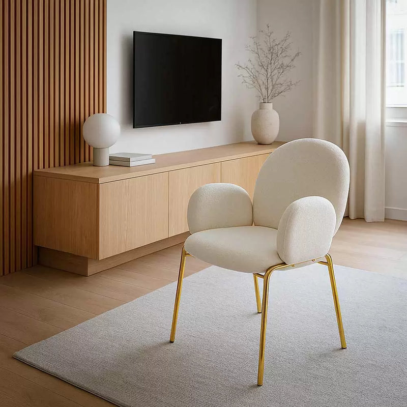 Scaun dining BUC 282 din boucle cu cadru auriu fix