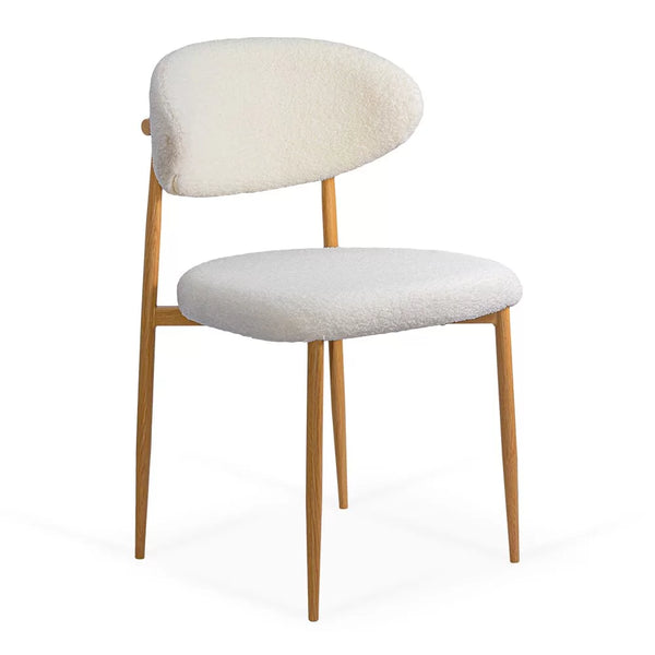 Scaun dining BUC 283 din material boucle cu cadru metalic cu aspect lemnos