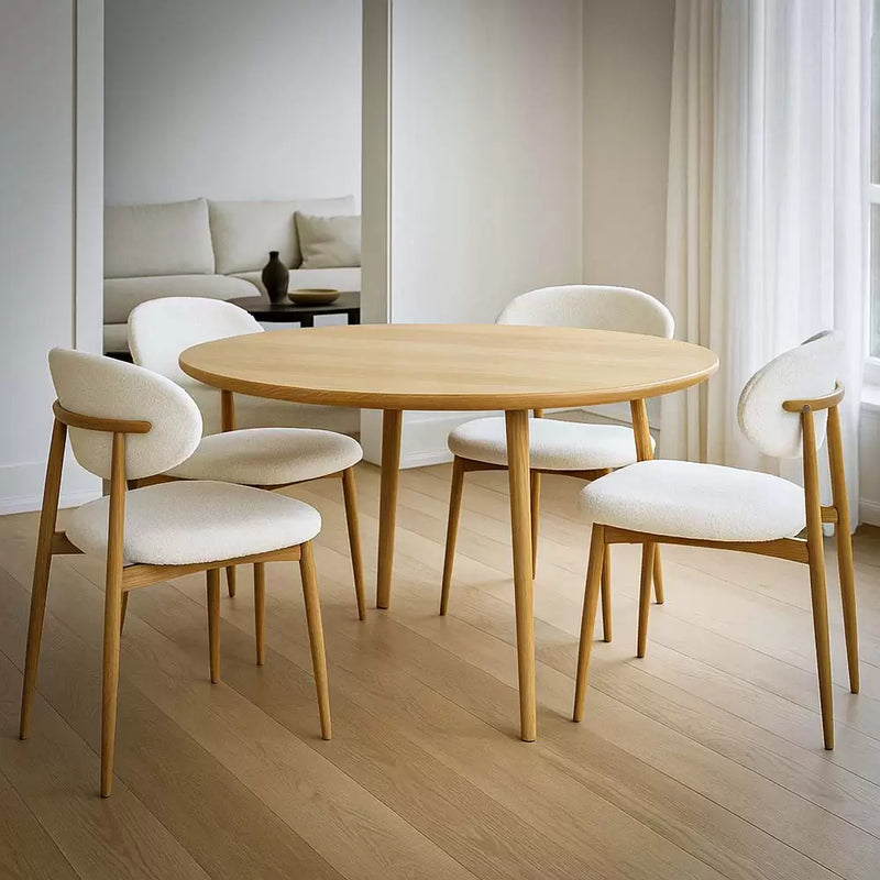 Scaun dining BUC 283 din material boucle cu cadru metalic cu aspect lemnos