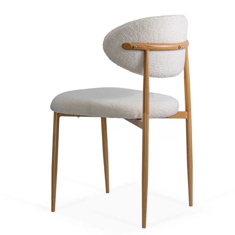 Scaun dining BUC 283 din material boucle cu cadru metalic cu aspect lemnos