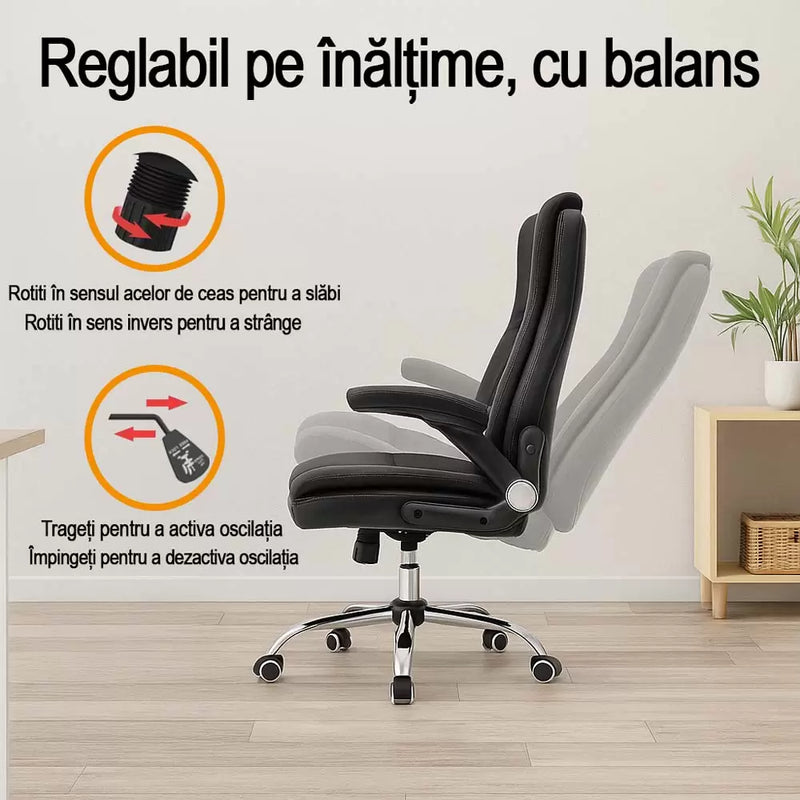 Scaun directorial negru OFF 651 din piele ecologica cu suport lombar si tetiera reglabila - EScaune