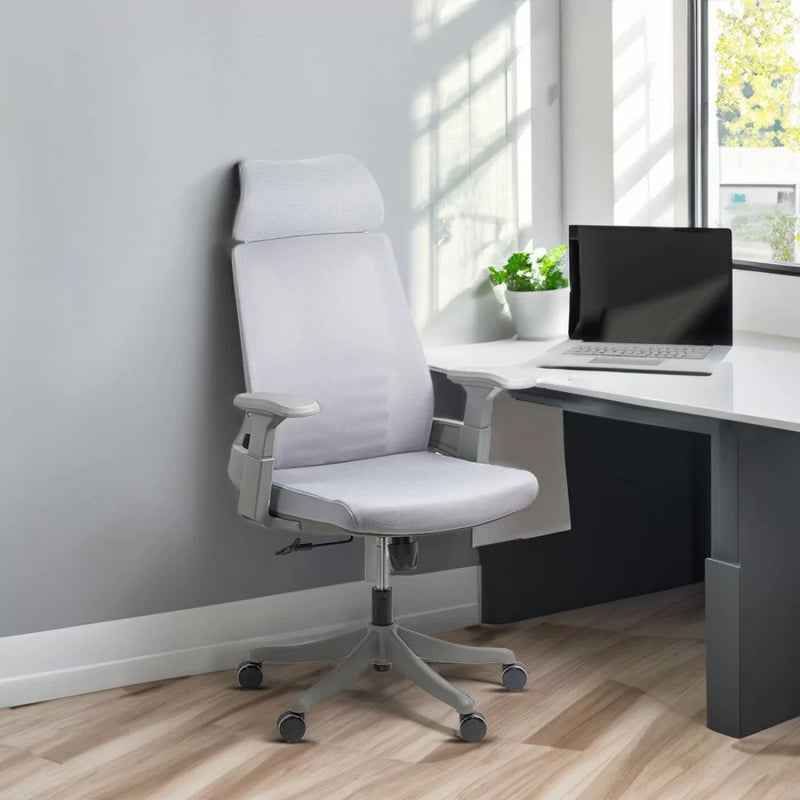 Scaun ergonomic din mesh cu suport lombar si tetiera SYYT 9514 gri - EScaune