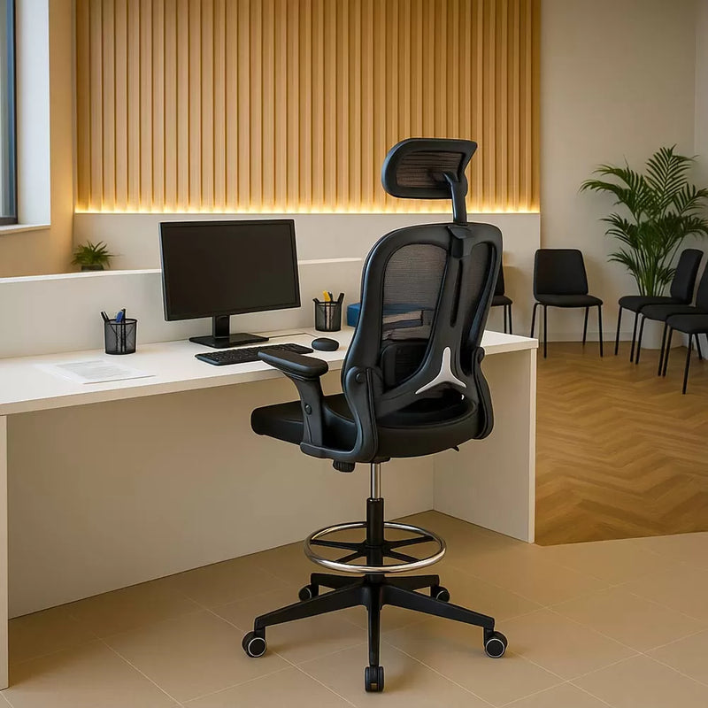 Scaun ergonomic de lucru negru din mesh cu suport picioare reglabil OFF 650