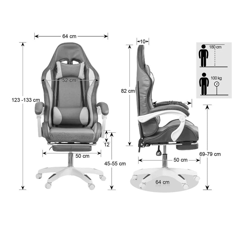 SCAUN GAMING DE BIROU CU LUMINI RGB SI SUPORT PICIOARE OFF 298, ALB