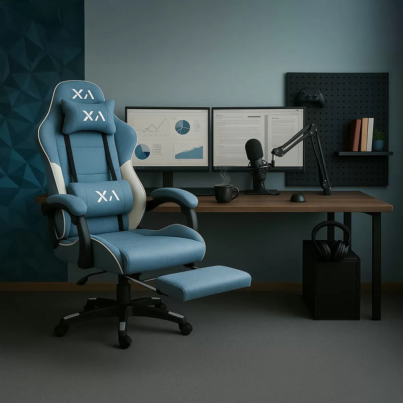 Scaun de gaming bleu OFF 295 din stofa cu spatar rabatabil - EScaune