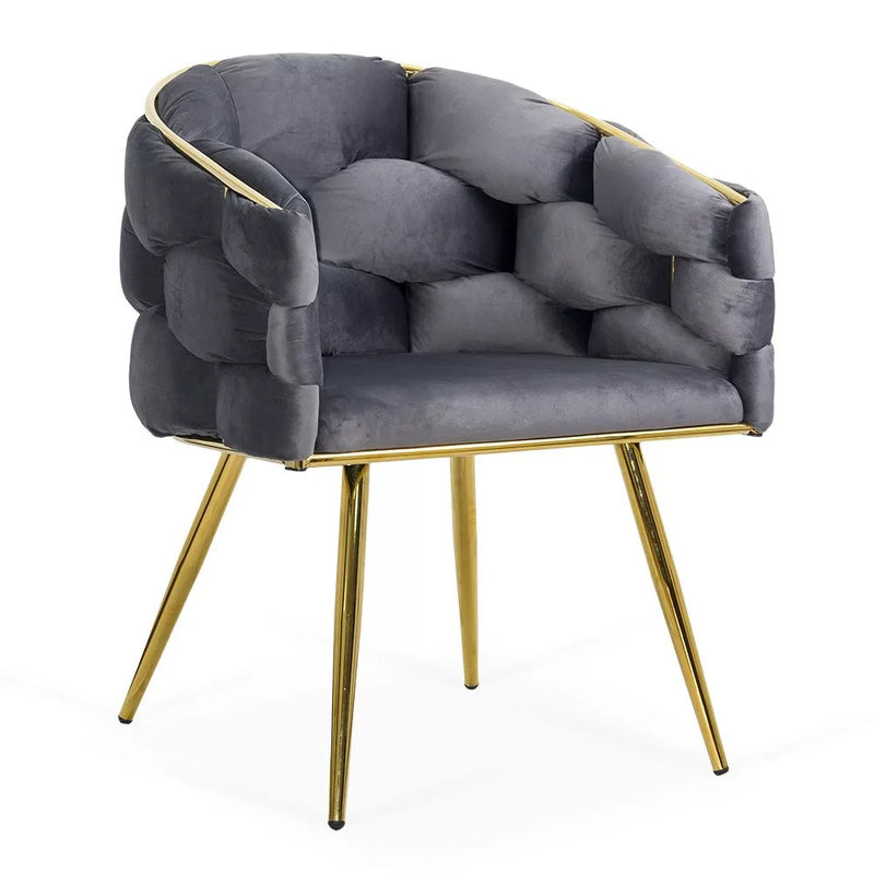Scaun living BUC 251 din catifea cu cadru aurit si design impletit