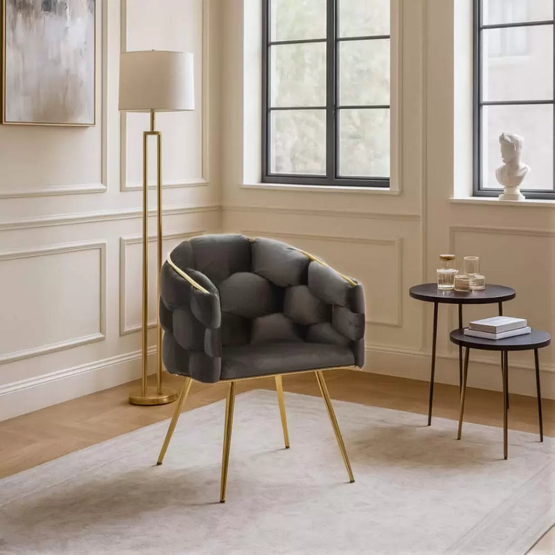 Scaun living BUC 251 din catifea cu cadru aurit si design impletit