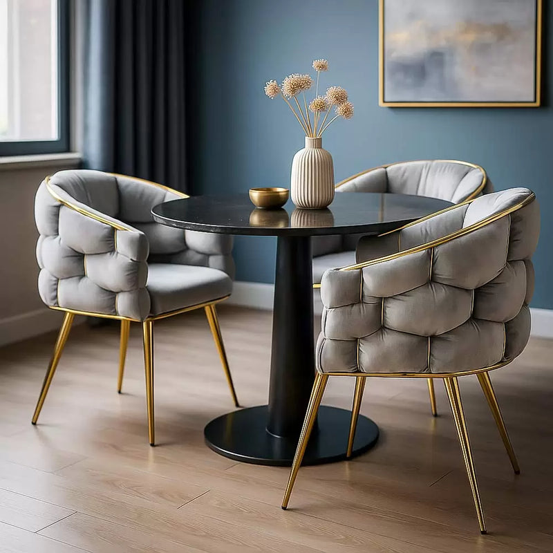Scaun living BUC 251 din catifea cu cadru aurit si design impletit