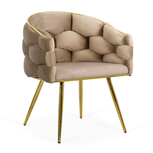 Scaun living BUC 251 din catifea cu cadru aurit si design impletit