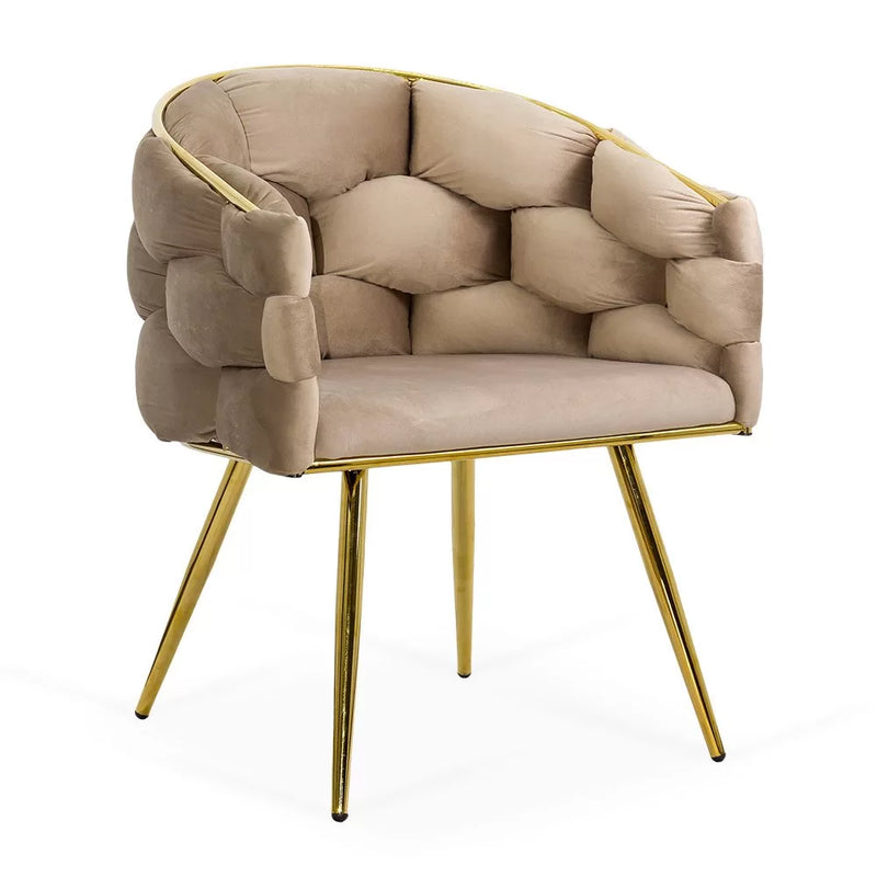 Scaun living BUC 251 din catifea cu cadru aurit si design impletit