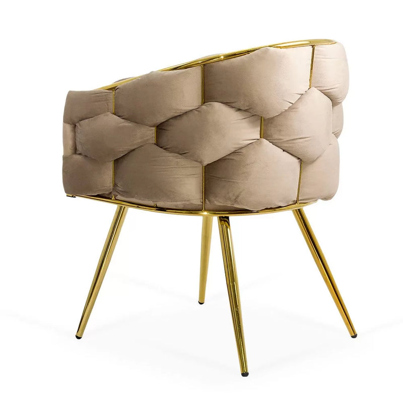 Scaun living BUC 251 din catifea cu cadru aurit si design impletit