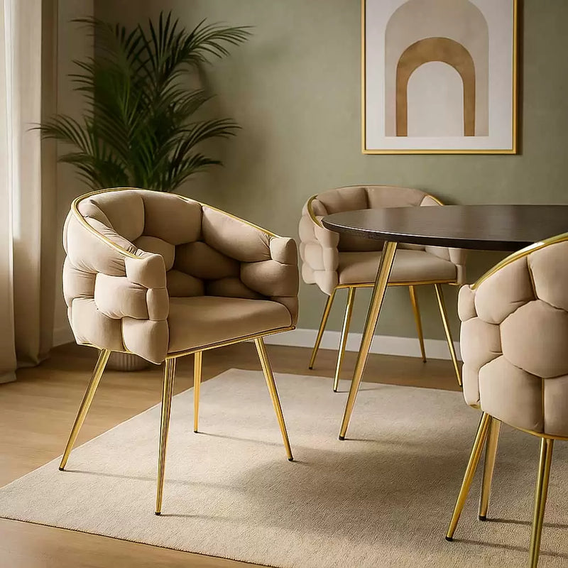 Scaun living BUC 251 din catifea cu cadru aurit si design impletit