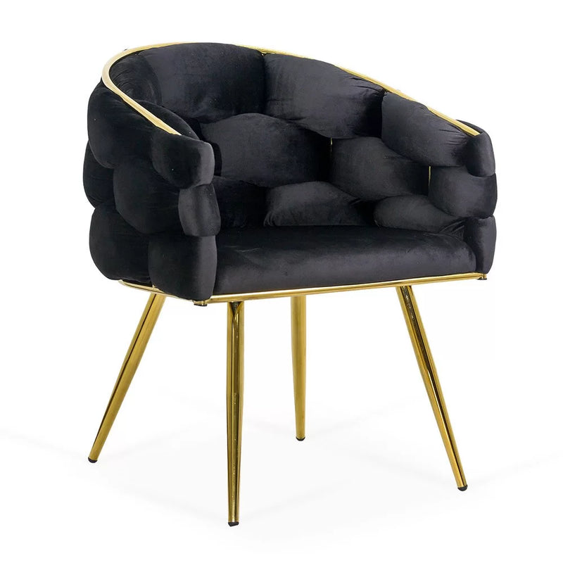 Scaun living BUC 251 din catifea cu cadru aurit si design impletit