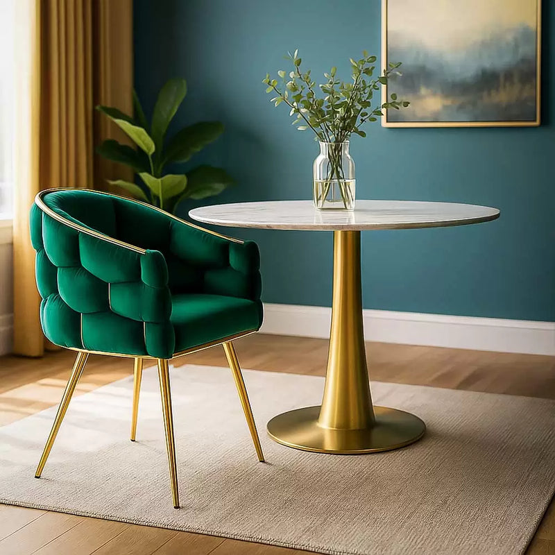 Scaun living BUC 251 din catifea cu cadru aurit si design impletit