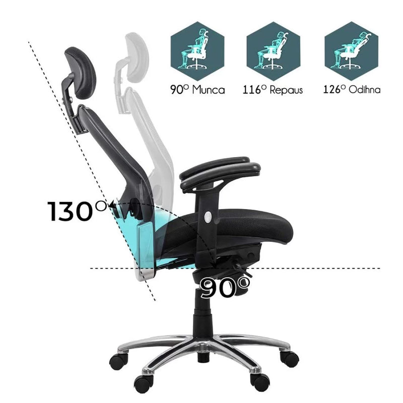 Scaun de birou ergonomic rezistent 150 kg cu suport lombar si cotiere reglabile SYYT 9513 negru - EScaune