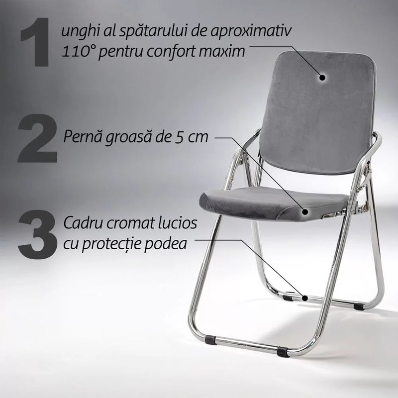 Scaun pliant din catifea HRC 609V gri - EScaune